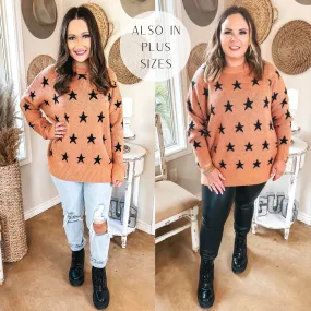 Pumpkin Spice Dreams Star Print Long Sleeve Sweater in Coral Orange