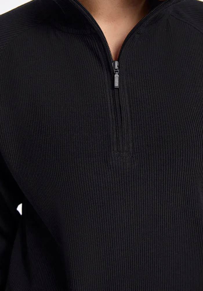 Quinn Ribbed 1/4 Zip - Black