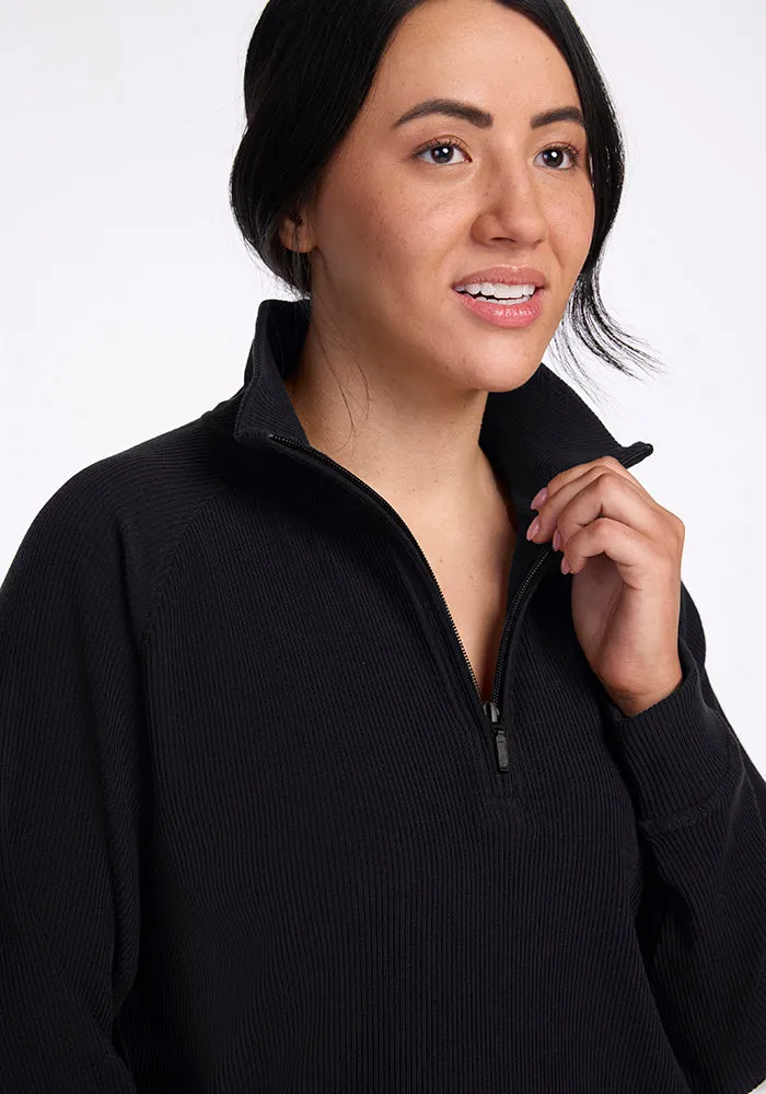 Quinn Ribbed 1/4 Zip - Black