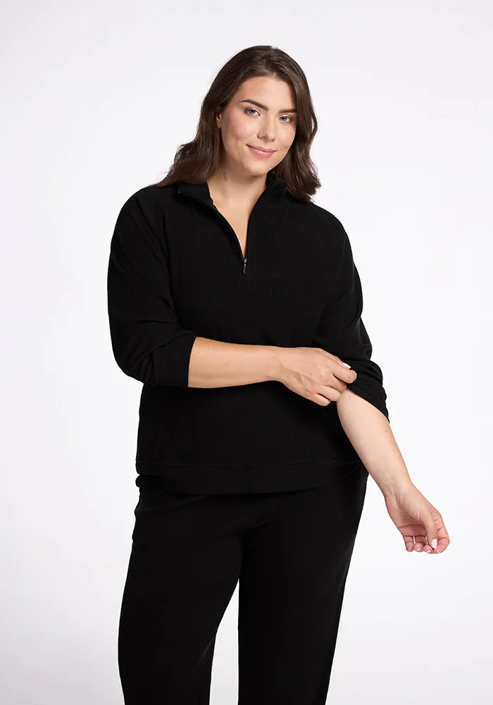 Quinn Ribbed 1/4 Zip - Black