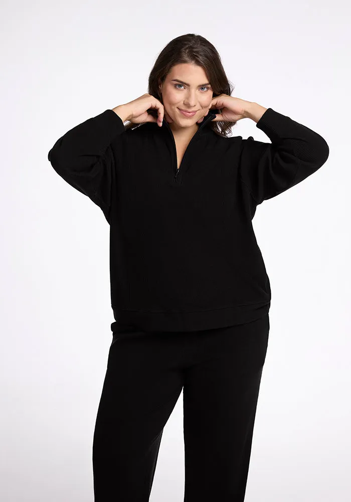 Quinn Ribbed 1/4 Zip - Black