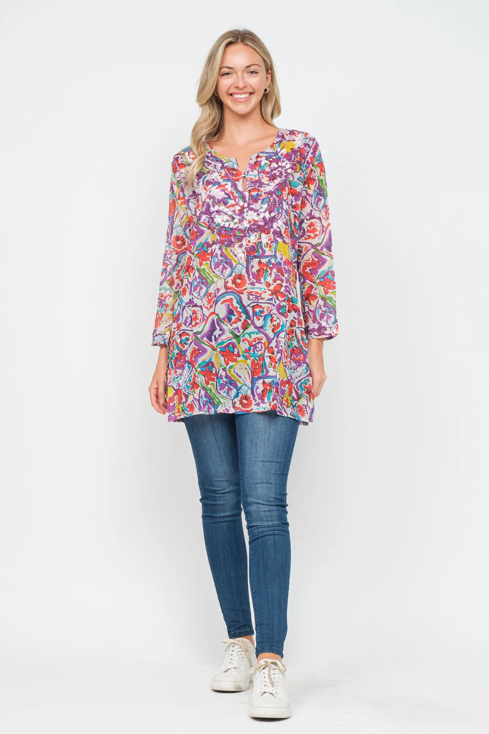 RAJ FAY AMETHYST PRINTED EMBROIDERED TUNIC