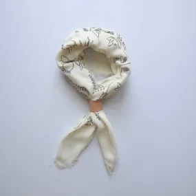 Raw Silk Bandana in Cream Botanical Print -Black Ink