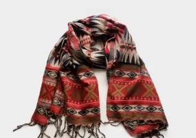 Red and Black Jacquard Triangle Print Woolen Shawl