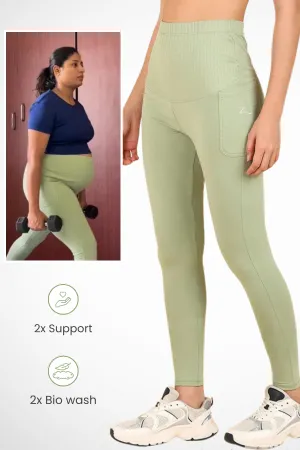 Ribbed Cotton Pistachio Green Maternity Legging (Pregnancy & Postpartum)