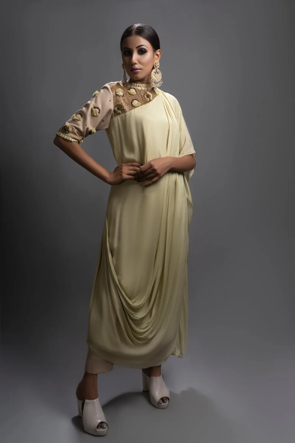 Riyadh Drape Tunic Paired With Jute Pants.