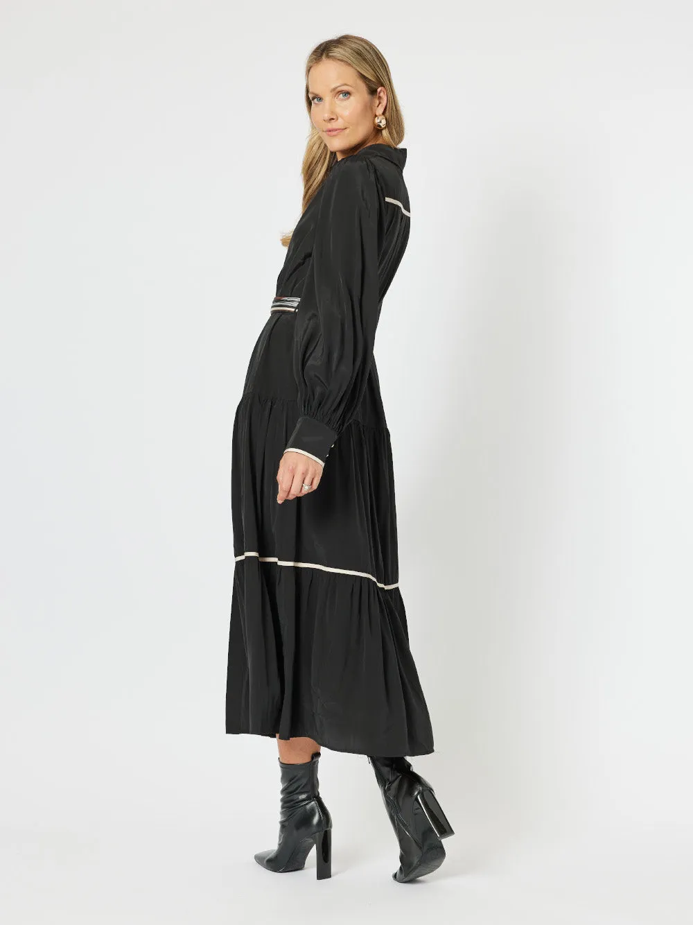 Roma Trim Dress With Scarf Belt - Black