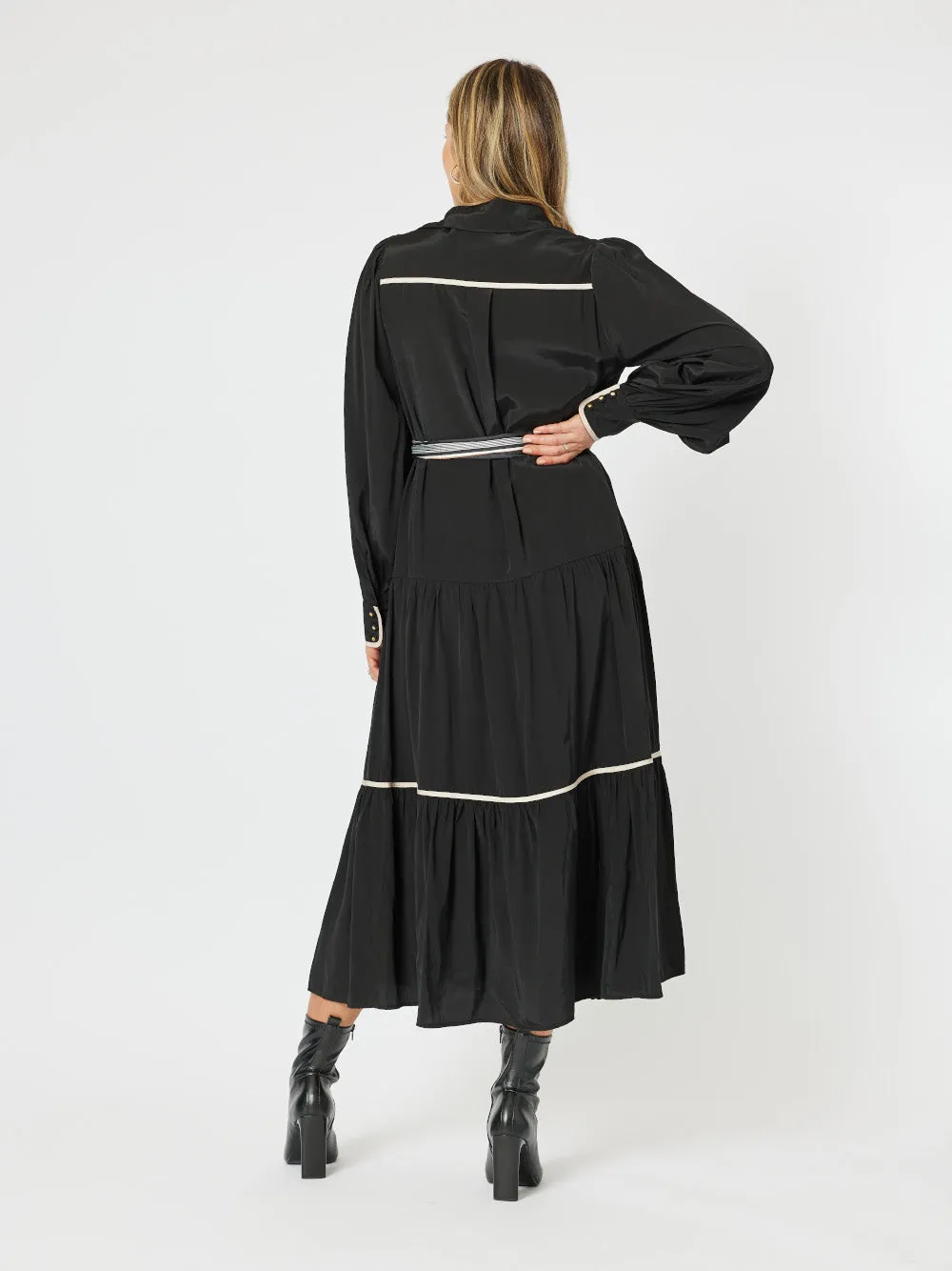 Roma Trim Dress With Scarf Belt - Black