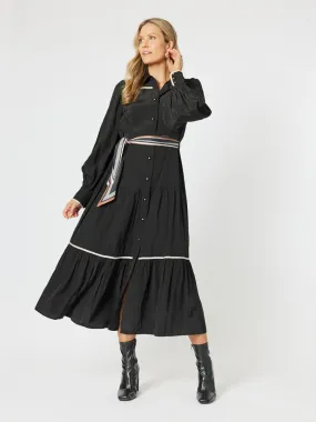 Roma Trim Dress With Scarf Belt - Black