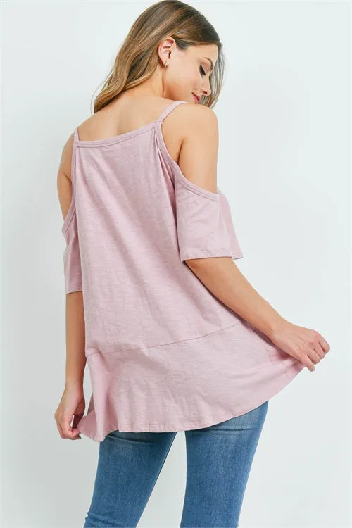 Rose Pink Cold Shoulder Tunic Top