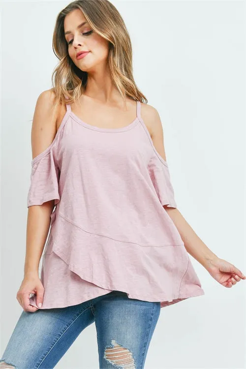 Rose Pink Cold Shoulder Tunic Top