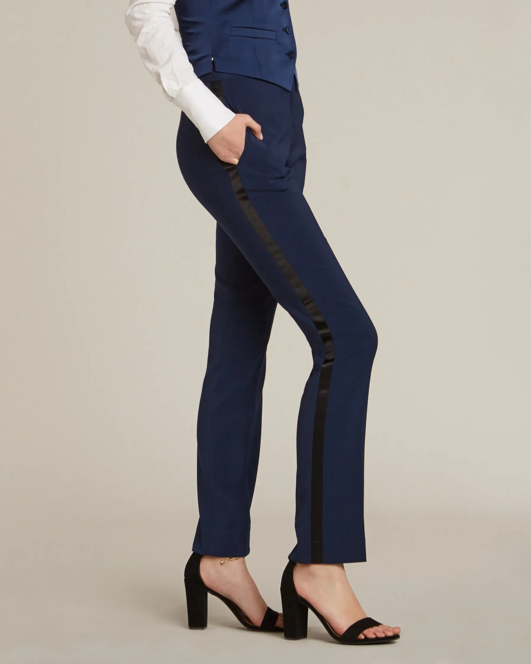 Royal Navy & Black Slim Fit Tuxedo Pants