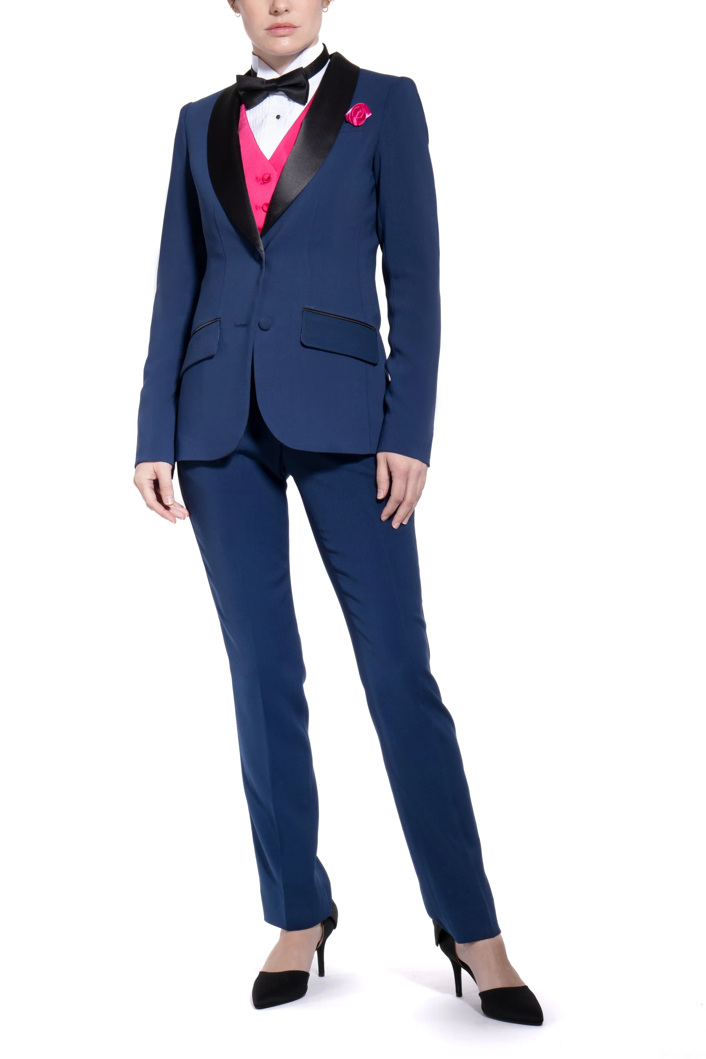 Royal Navy & Black Slim Fit Tuxedo Pants