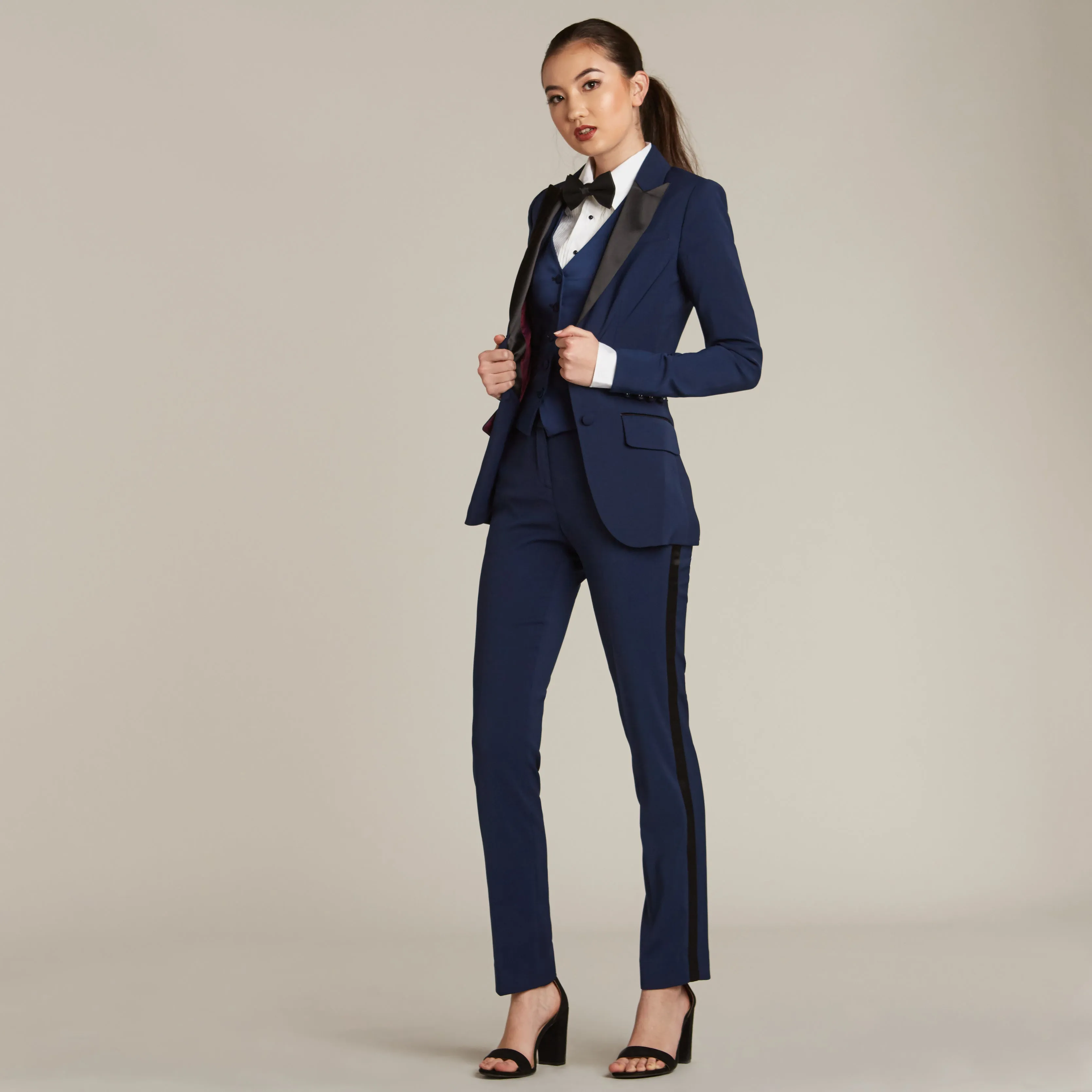 Royal Navy & Black Slim Fit Tuxedo Pants