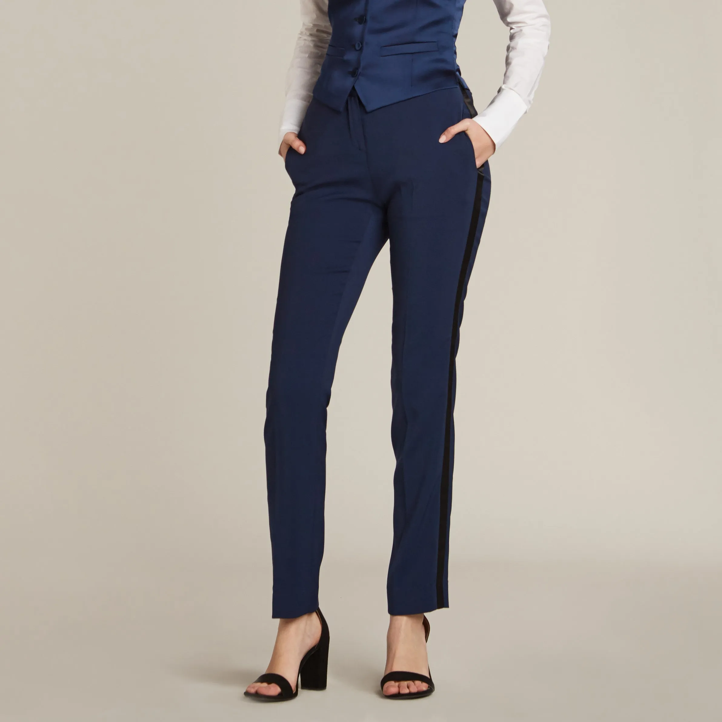 Royal Navy & Black Slim Fit Tuxedo Pants