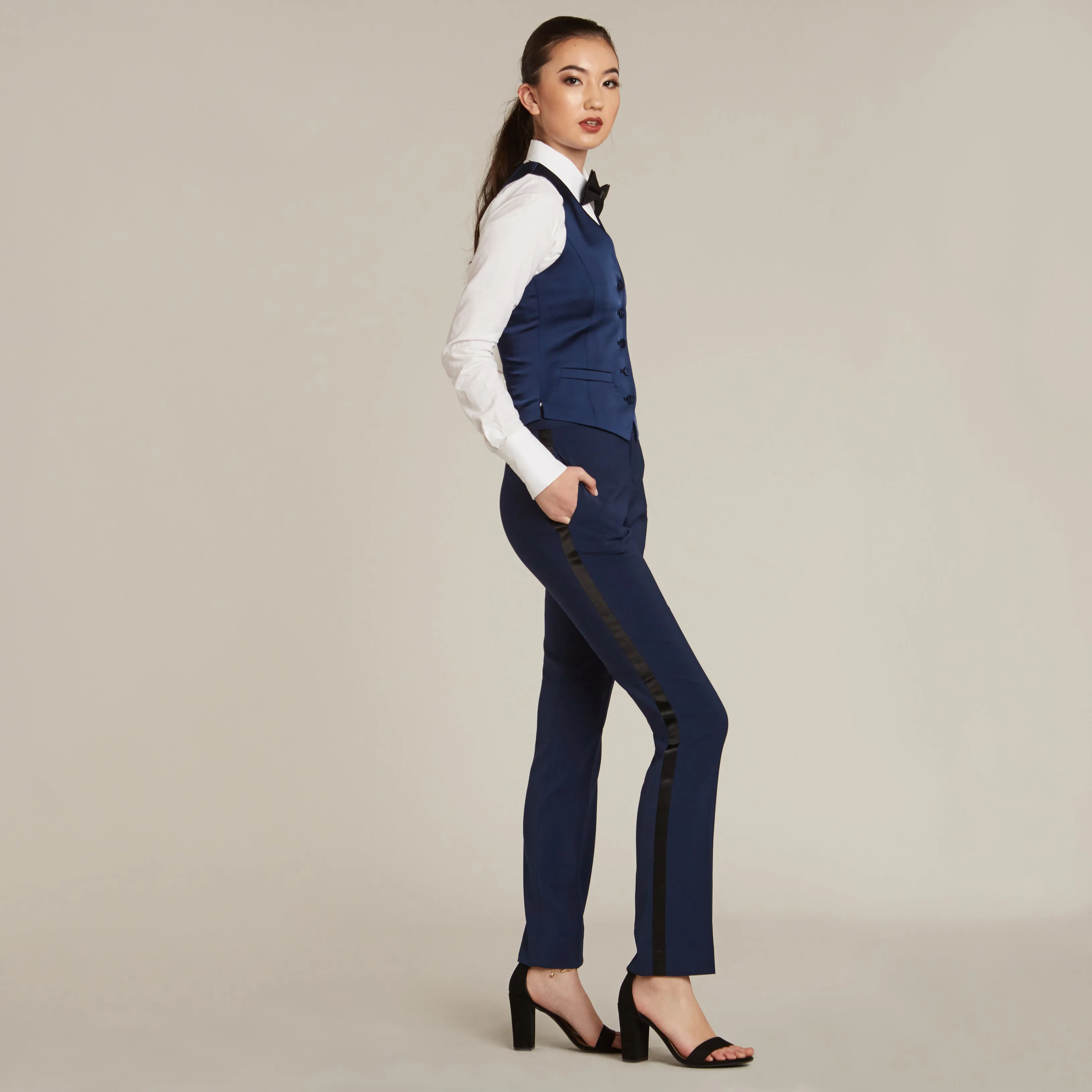 Royal Navy & Black Slim Fit Tuxedo Pants