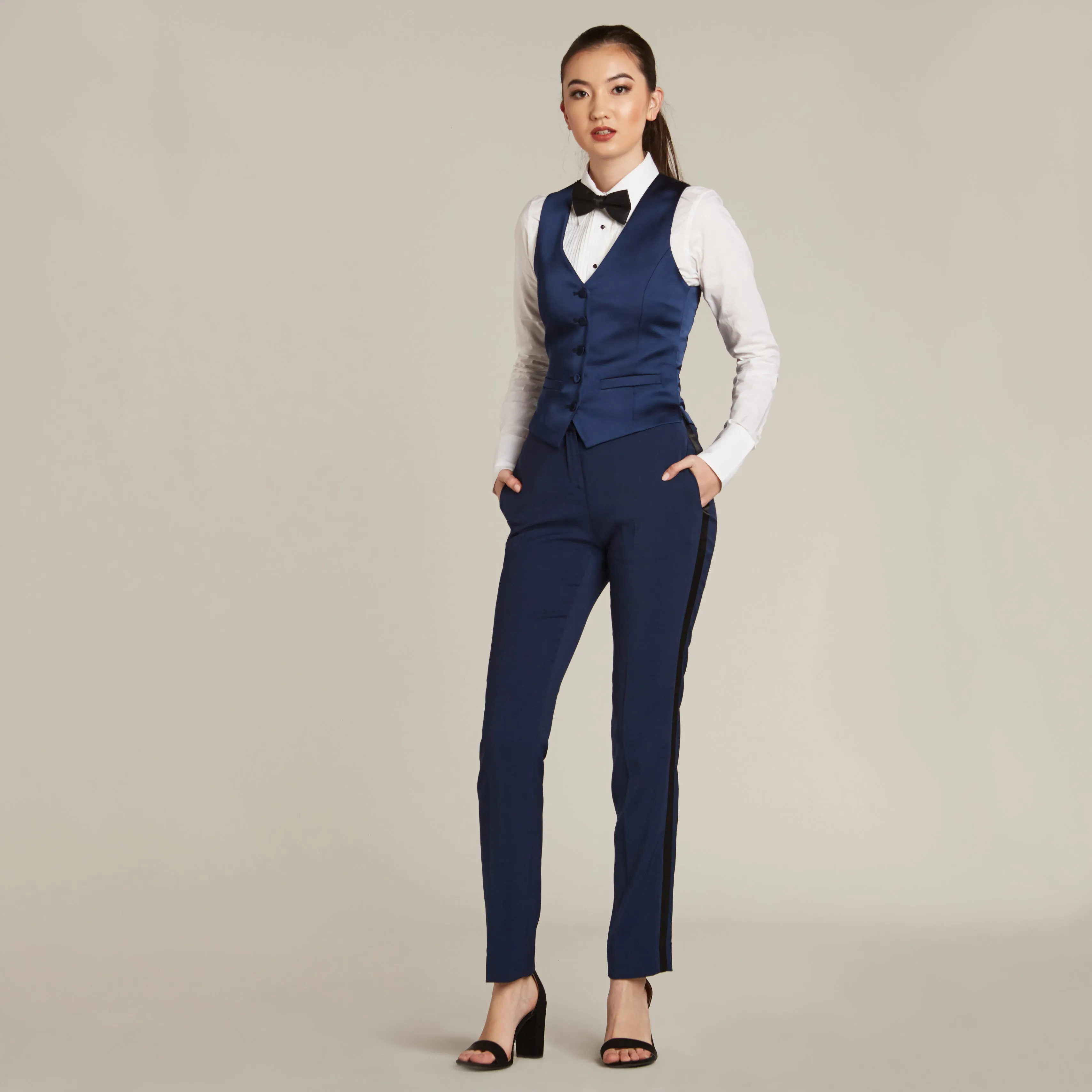 Royal Navy & Black Slim Fit Tuxedo Pants