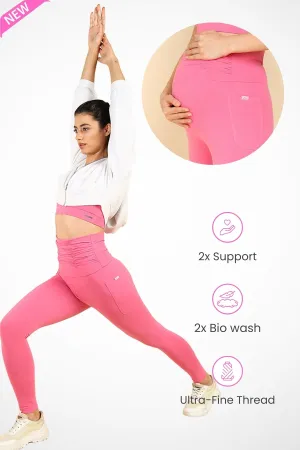 Ruched Cotton Pink Maternity Legging (Pregnancy & Postpartum)