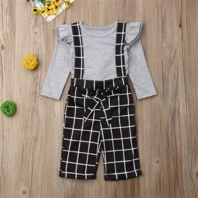 Ruffle Plaid Overalls Outfit