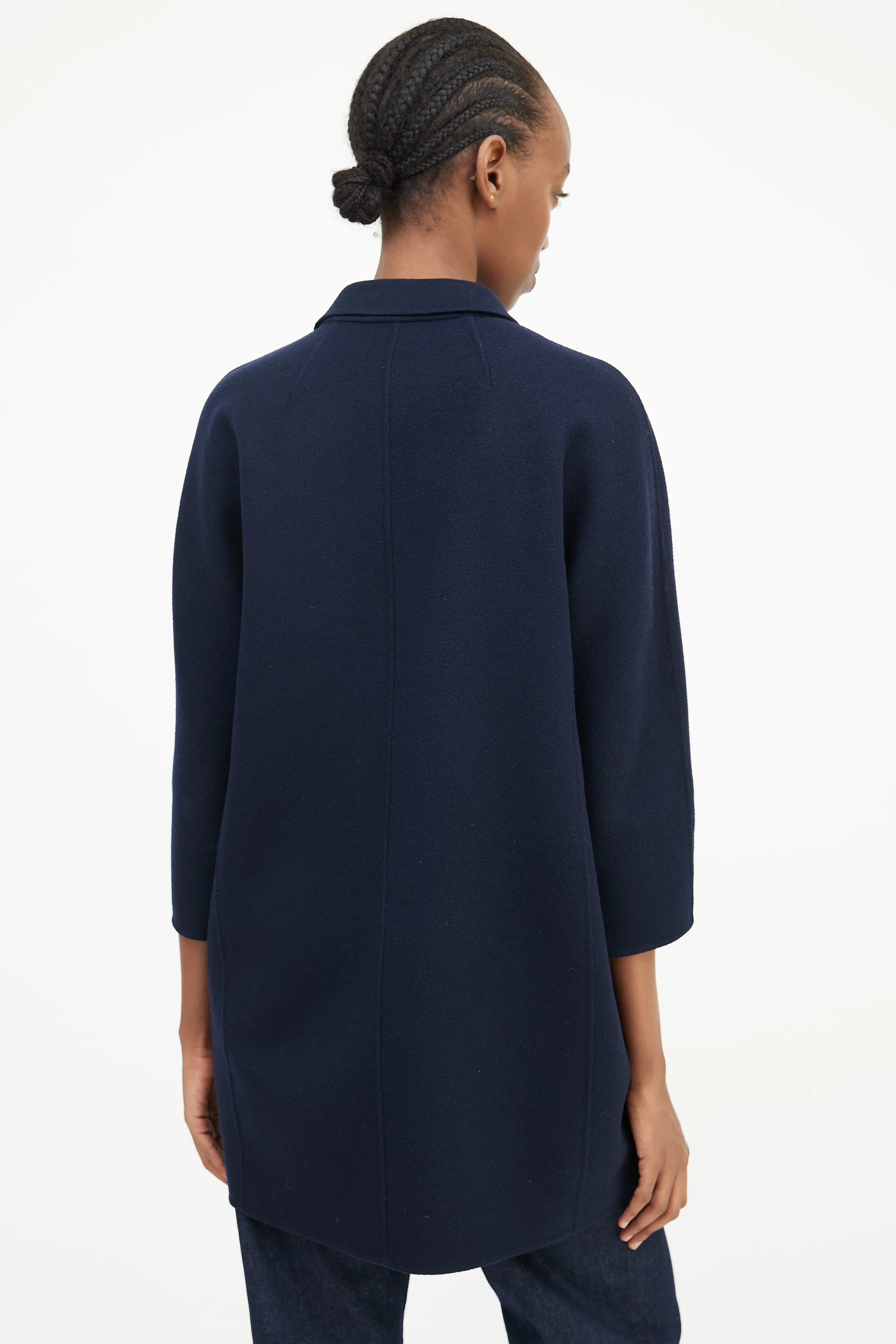 'S Navy Wool Three Quarter Sleeve Coat