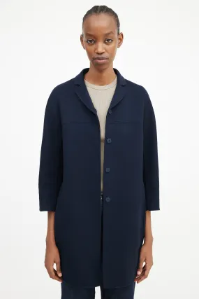 'S Navy Wool Three Quarter Sleeve Coat