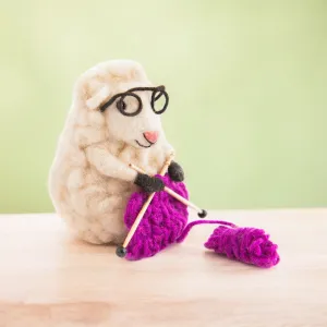 Sew Heart Felt Sheep Knitting, Hand Made Needle felt Sheep Birthday Gift for Knitting Lovers, Cute Knitting Sheep Gift, Mothers Gift