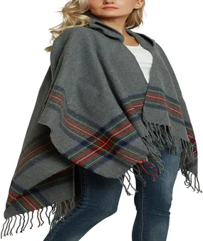 Shawl Wraps for Women Winter Plaid Shawl Cardigan Loose Open Front Poncho Capes Hooded