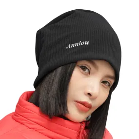 Sidiou Group Anniou Men Women Knitted Beanie Hat Fleece Lining Autumn Winter Stripe Pullover Cap Unisex Fashion Soft Warm Slouch Beanie Hats