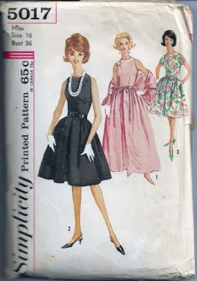 Simplicity 5017 Ladies Dress Gown Stole Vintage Sewing Pattern 1960s