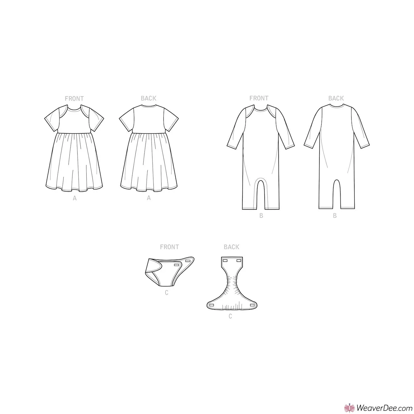 Simplicity Pattern S9282 Babies' Knit Dress, Romper & Diaper Cover