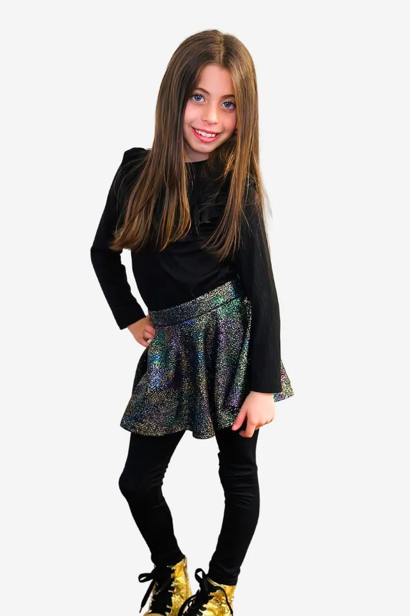 Simply Soft Skater Legging - Black Rainbow Foil Splatter