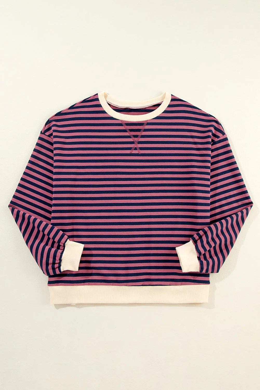 Sky Blue Stripe Contrast Edge Oversized Pullover