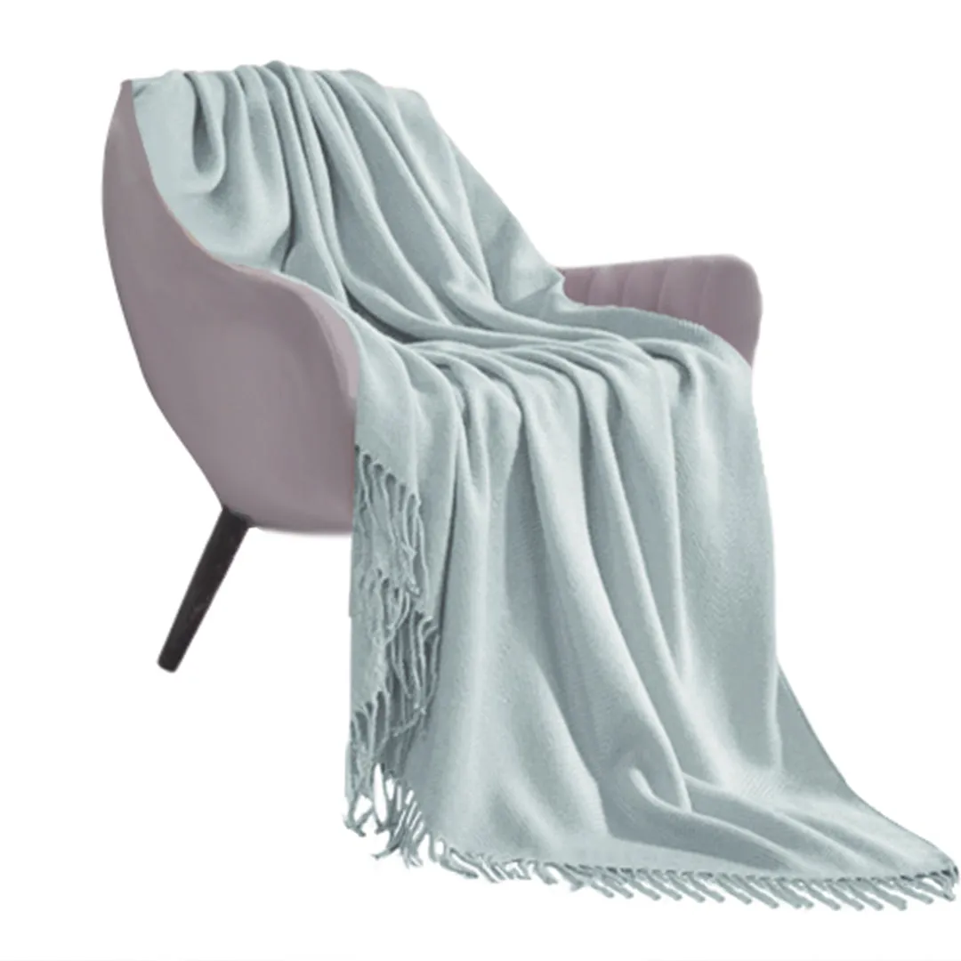 SOGA Grey Acrylic Knitted Throw Blanket Solid Fringed Warm Cozy Woven Cover Couch Bed Sofa Home Decor