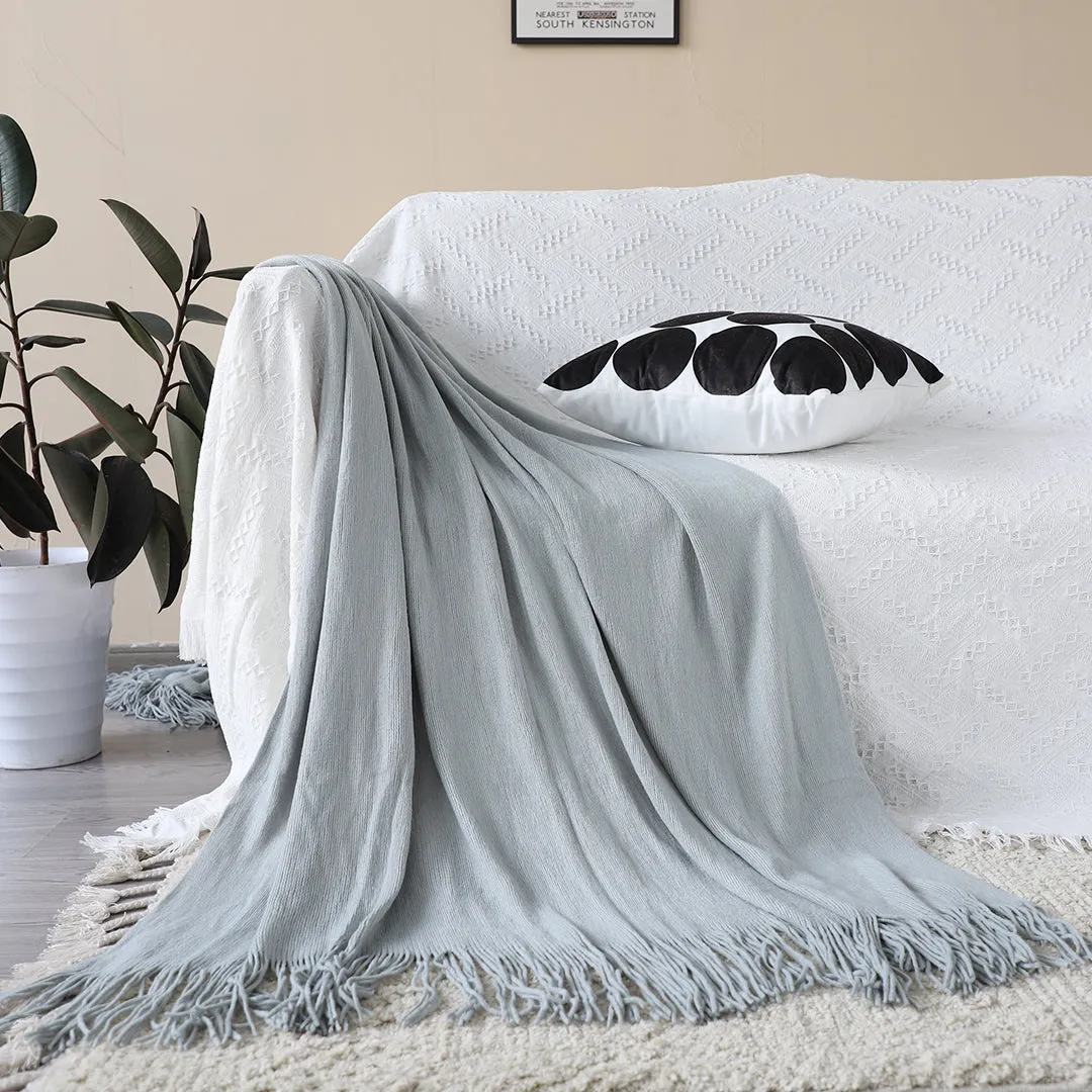 SOGA Grey Acrylic Knitted Throw Blanket Solid Fringed Warm Cozy Woven Cover Couch Bed Sofa Home Decor