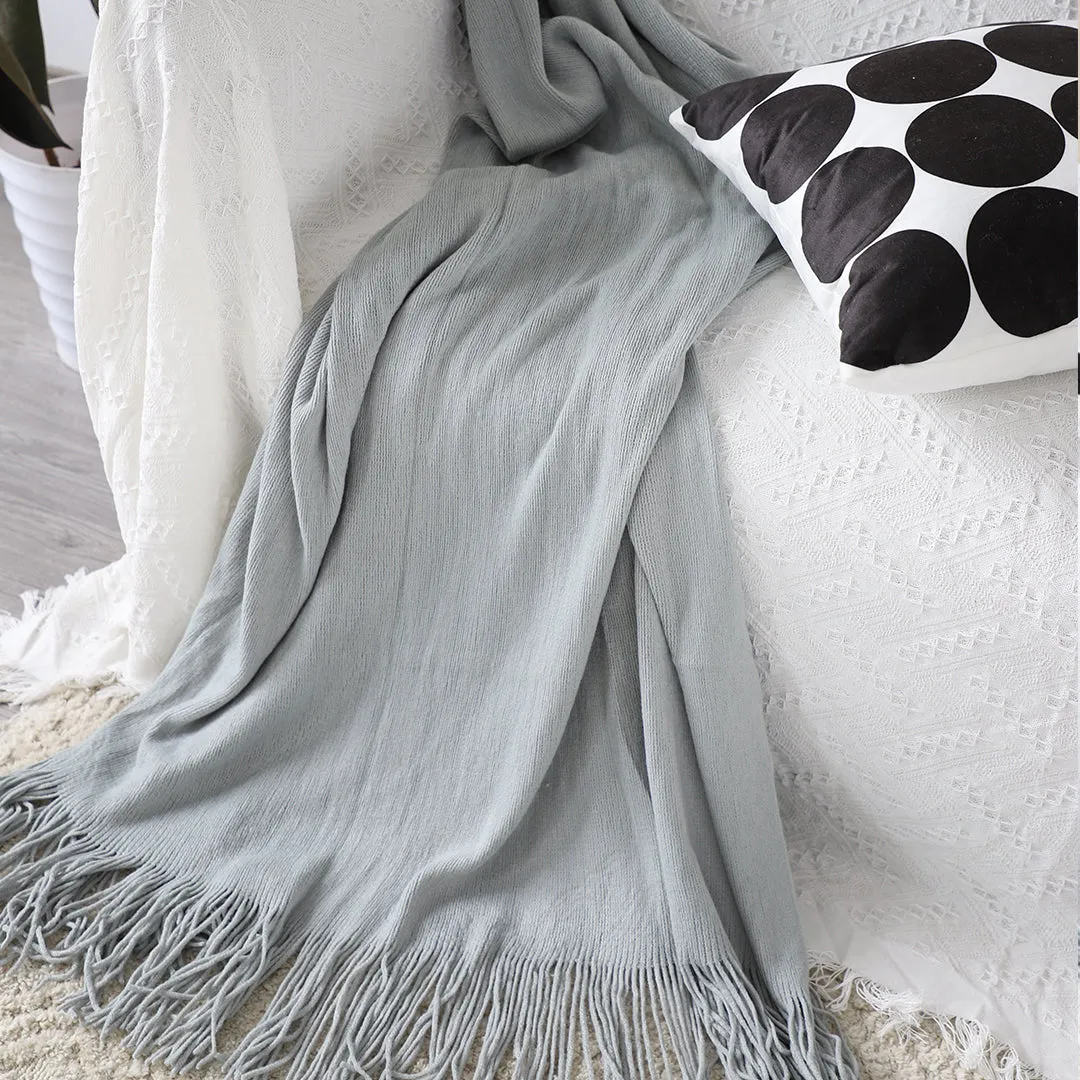 SOGA Grey Acrylic Knitted Throw Blanket Solid Fringed Warm Cozy Woven Cover Couch Bed Sofa Home Decor