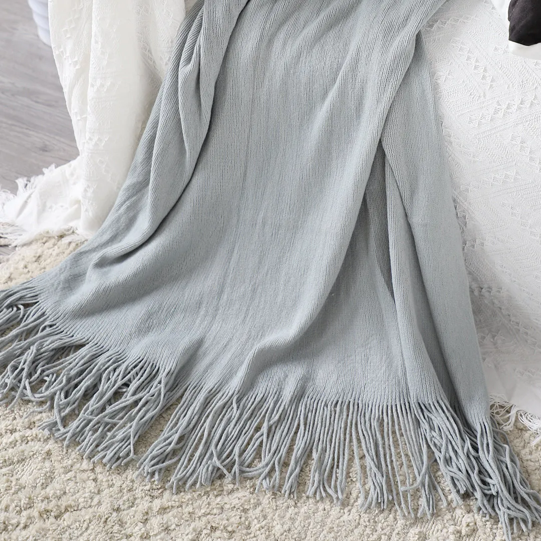 SOGA Grey Acrylic Knitted Throw Blanket Solid Fringed Warm Cozy Woven Cover Couch Bed Sofa Home Decor