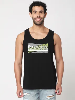 Spykar Men Black Cotton Sleeveless Printed Vest