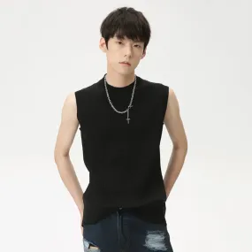 Summer Casual Men's Tank Tops Knitting O-neck Sleeveless Solid Color Tops Pullover Slim Male Vest Stylish 6166