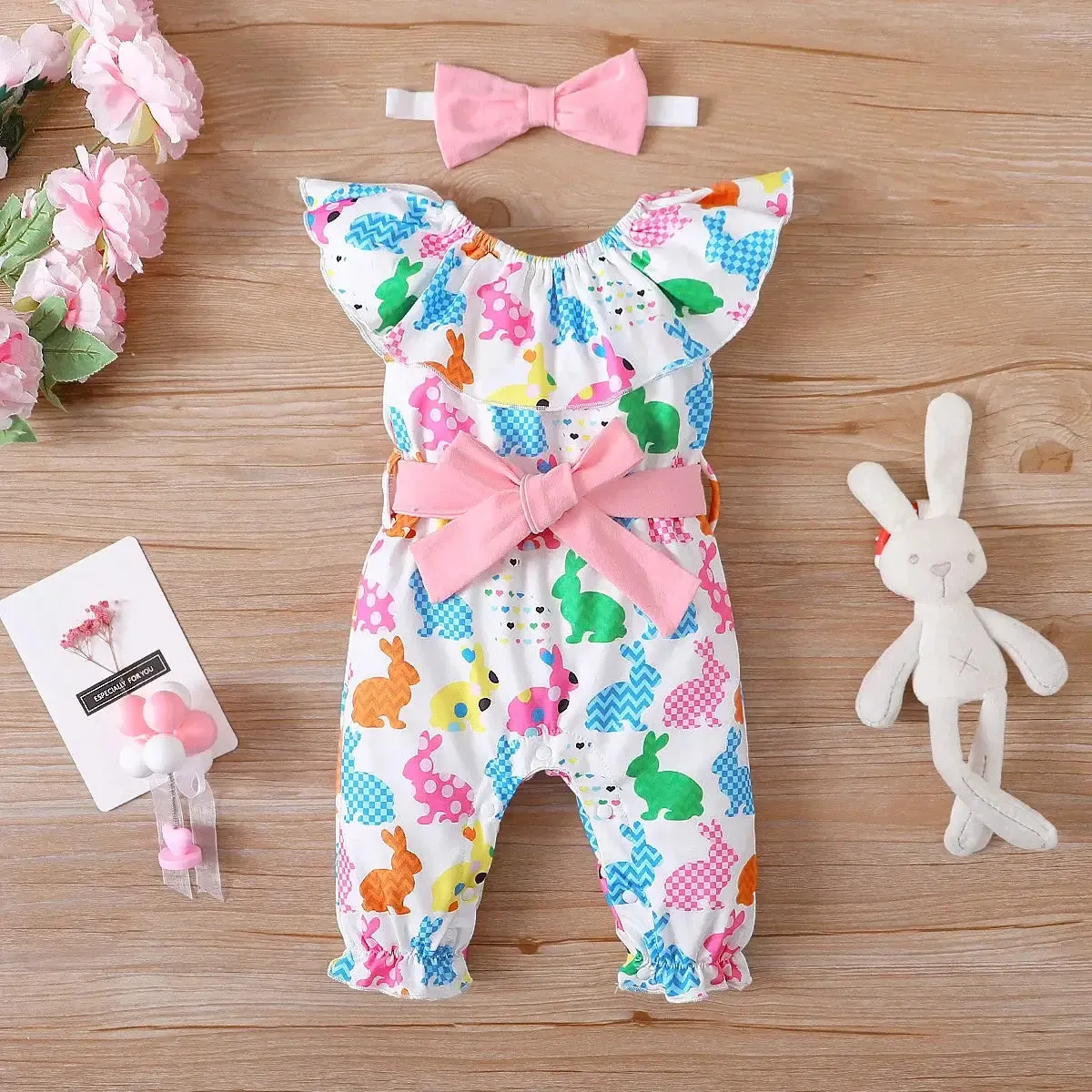 Summer Newborn Girls Rabbit Ruffle 3PC Set