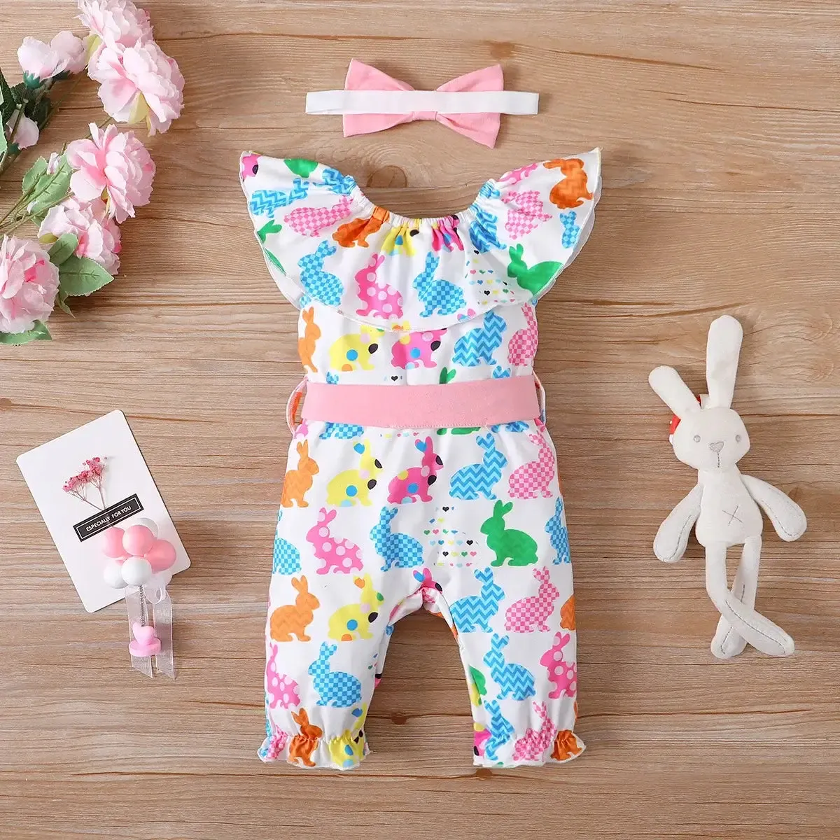 Summer Newborn Girls Rabbit Ruffle 3PC Set