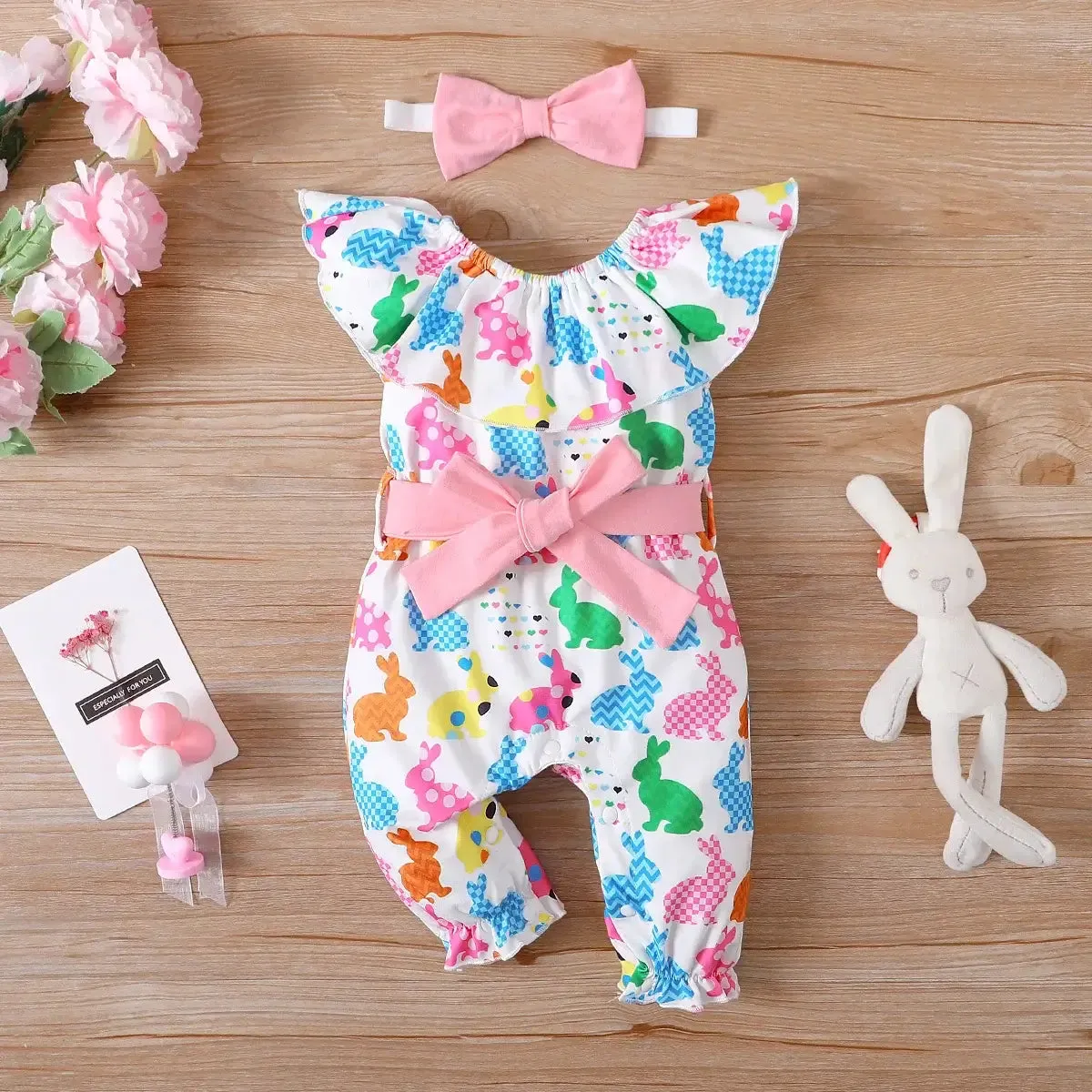 Summer Newborn Girls Rabbit Ruffle 3PC Set