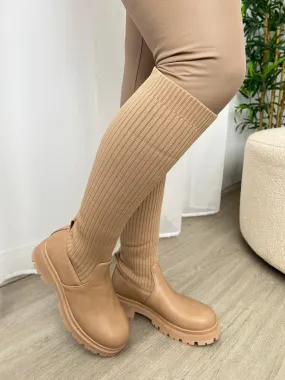 Taupe Knee High Chunky Sock Boots