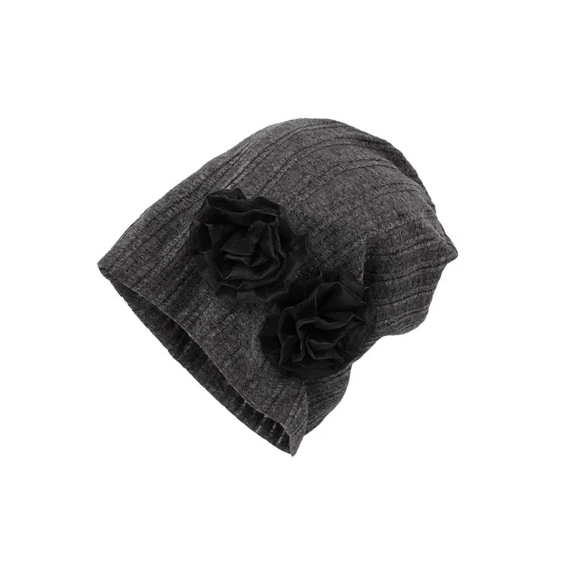 TAVIMART  -  Harajuku Three-dimensional Rose Flower Knitted Pullover Hat Niche Fashion Spring and Autumn Solid Color Women Skull Beanie Cap