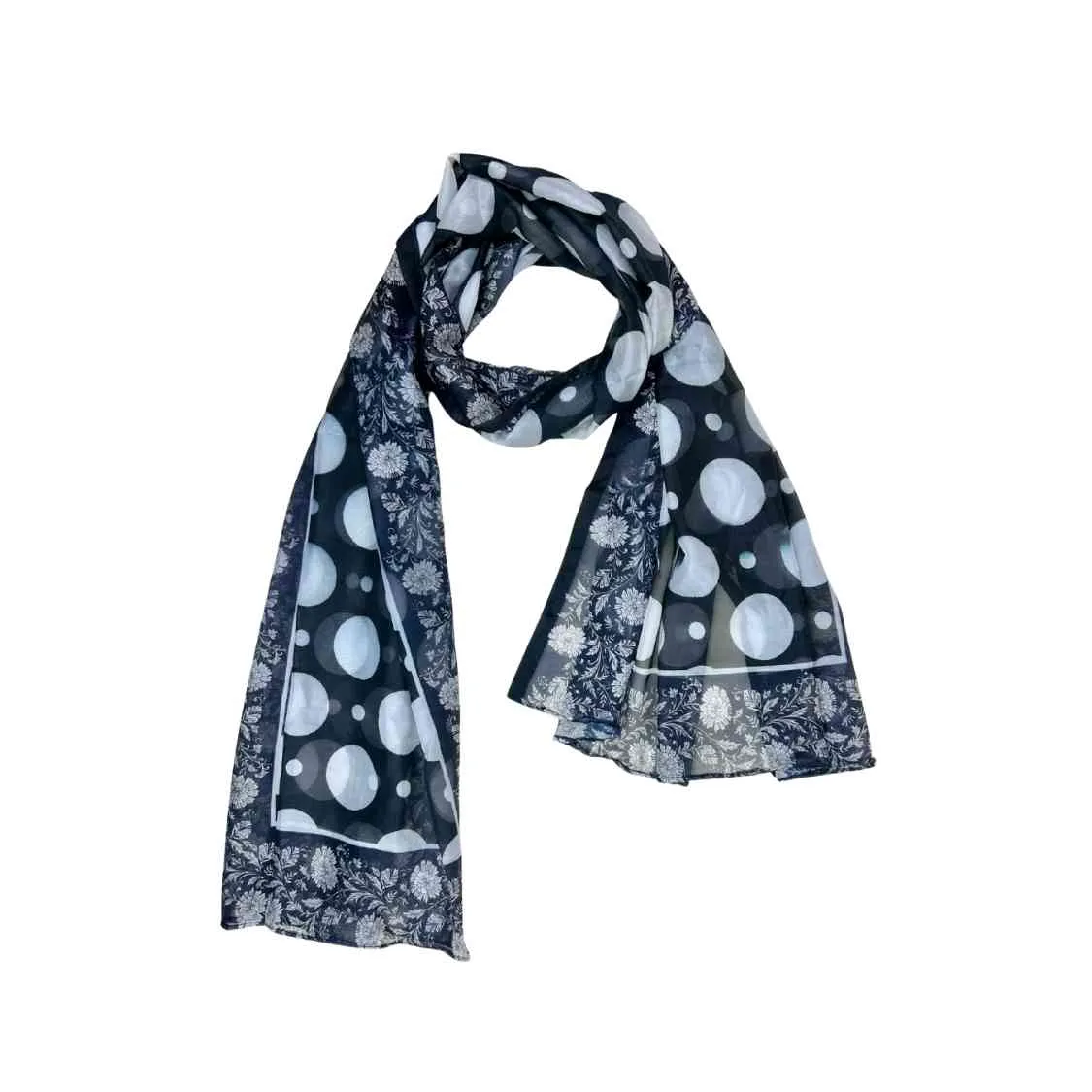 Tissue Silk Scarf, Black And White Polka Dot Pattern