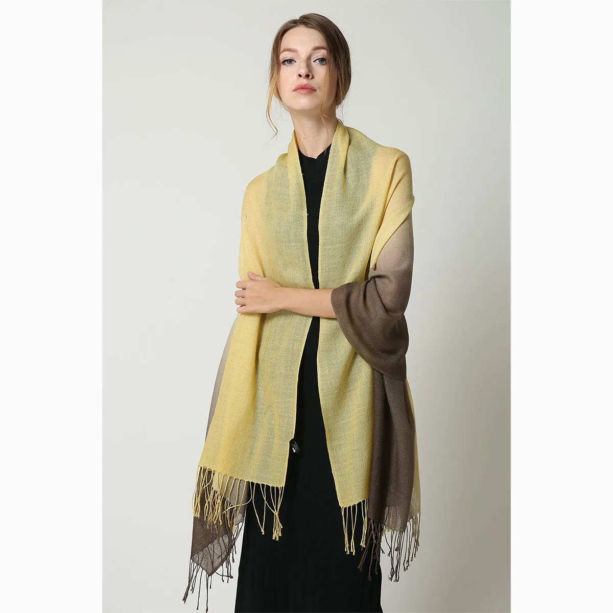 Ugg 100% Merino Wool Tie Dye Scarf Lemon and Brown