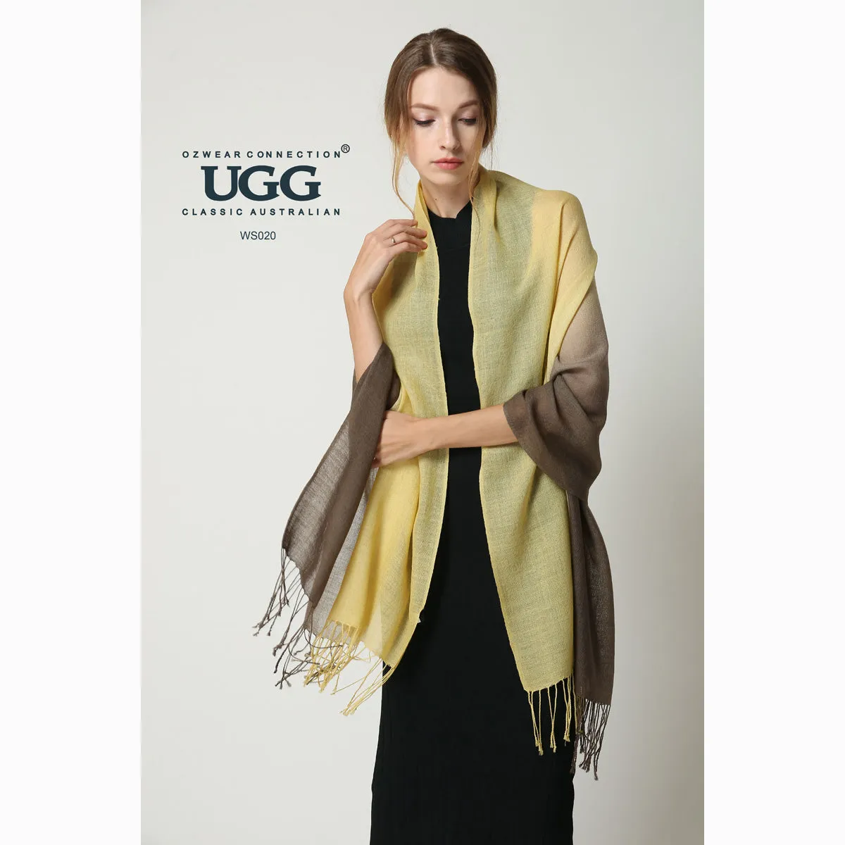 Ugg 100% Merino Wool Tie Dye Scarf Lemon and Brown