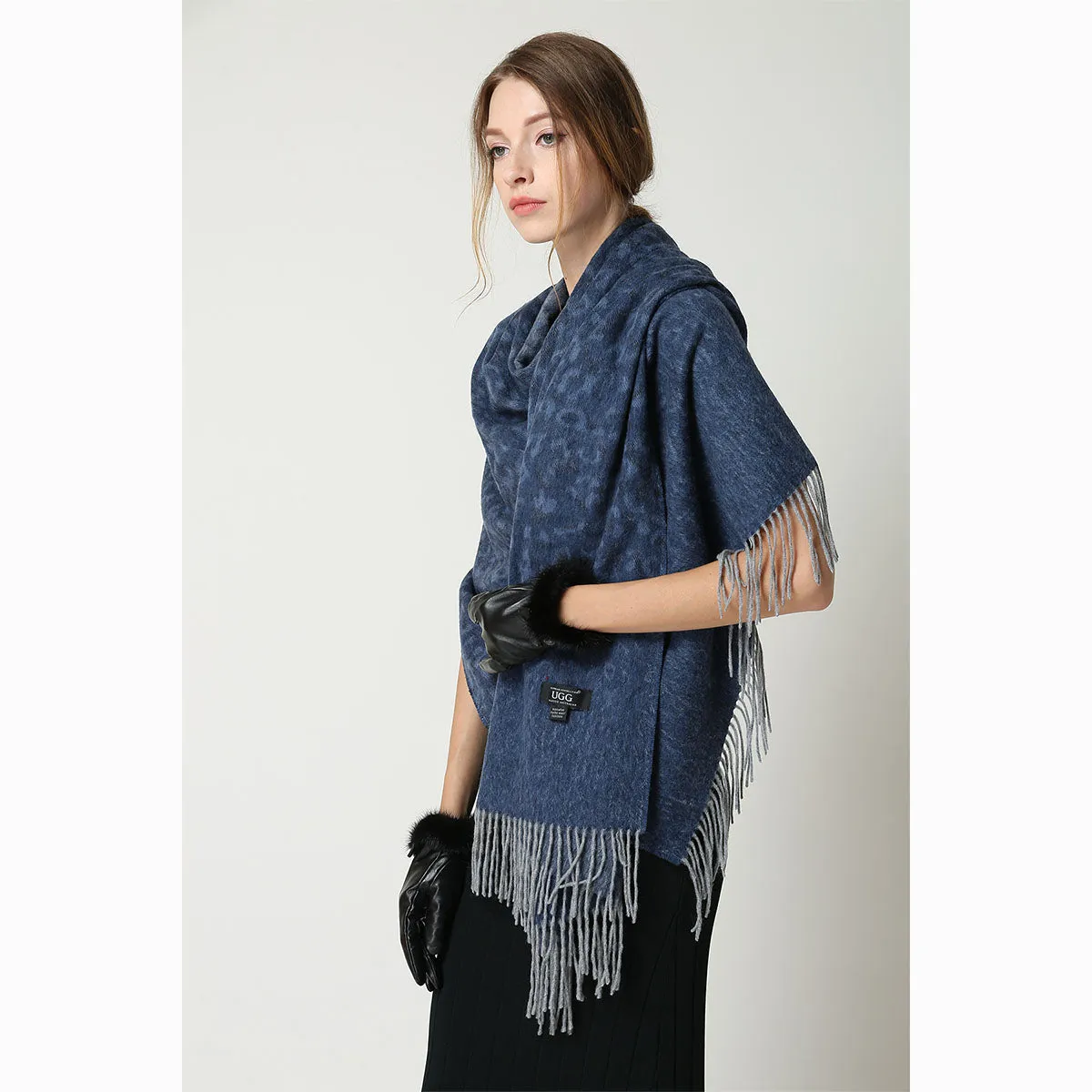 Ugg Cashmere & Wool Wrap Navy and Grey