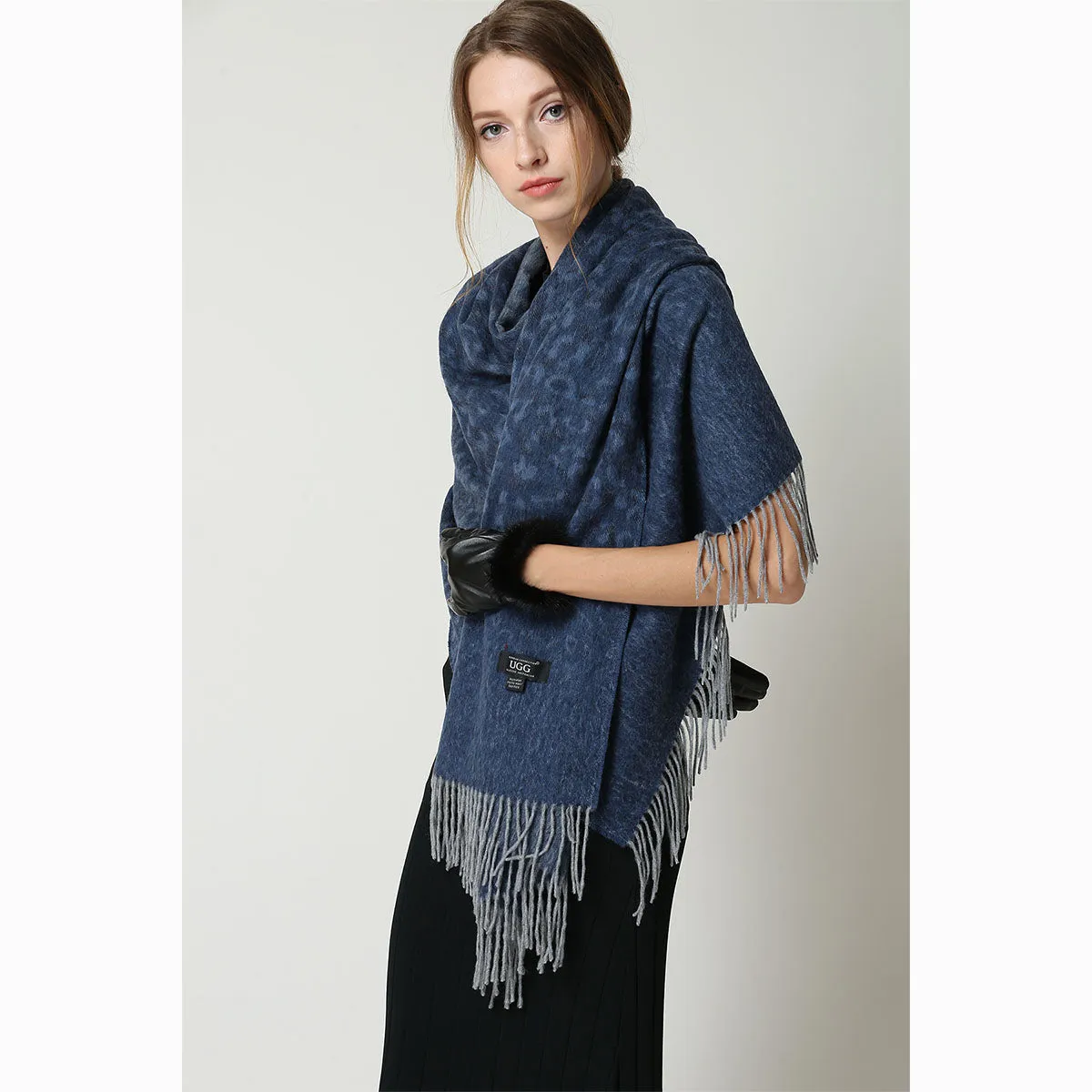 Ugg Cashmere & Wool Wrap Navy and Grey