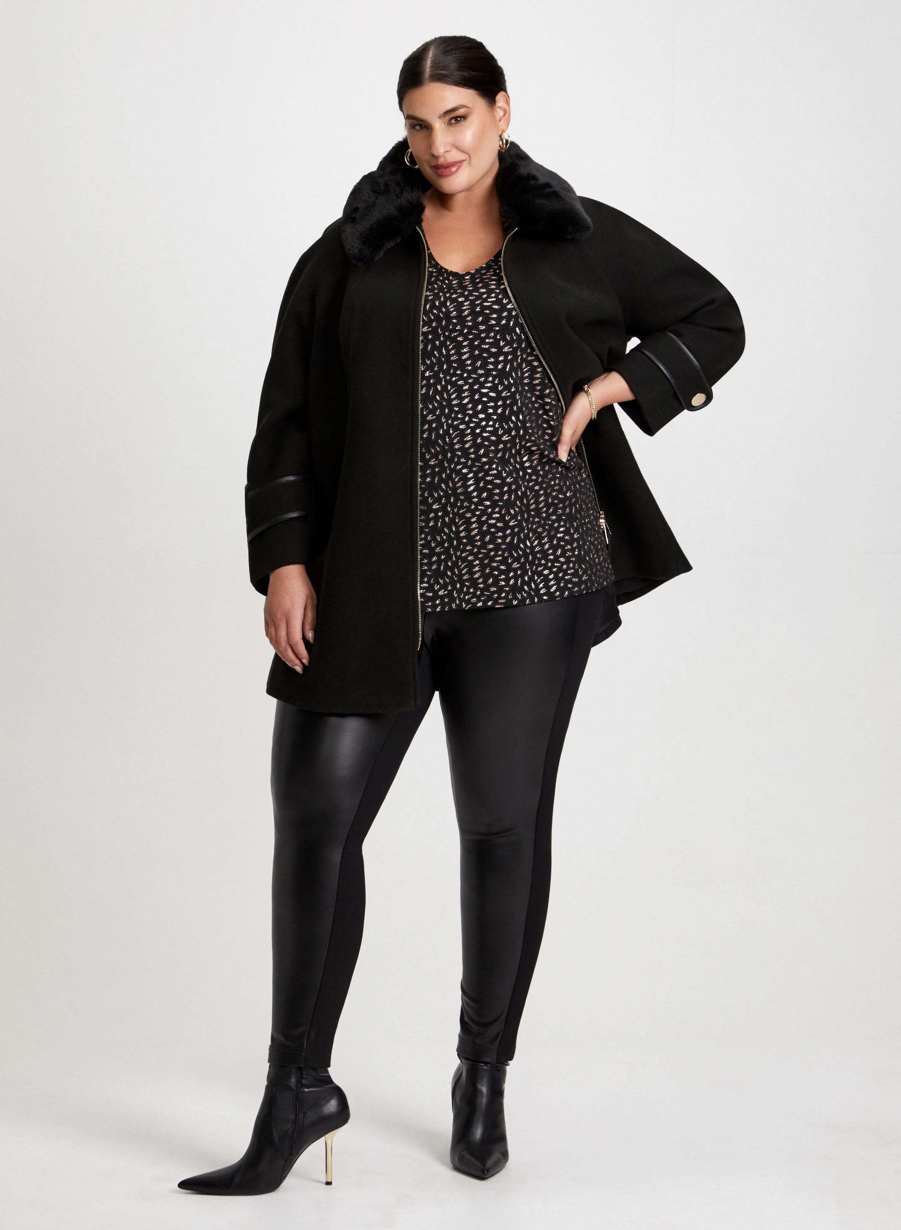 Vegan Leather Leggings & Wool-Blend Coat