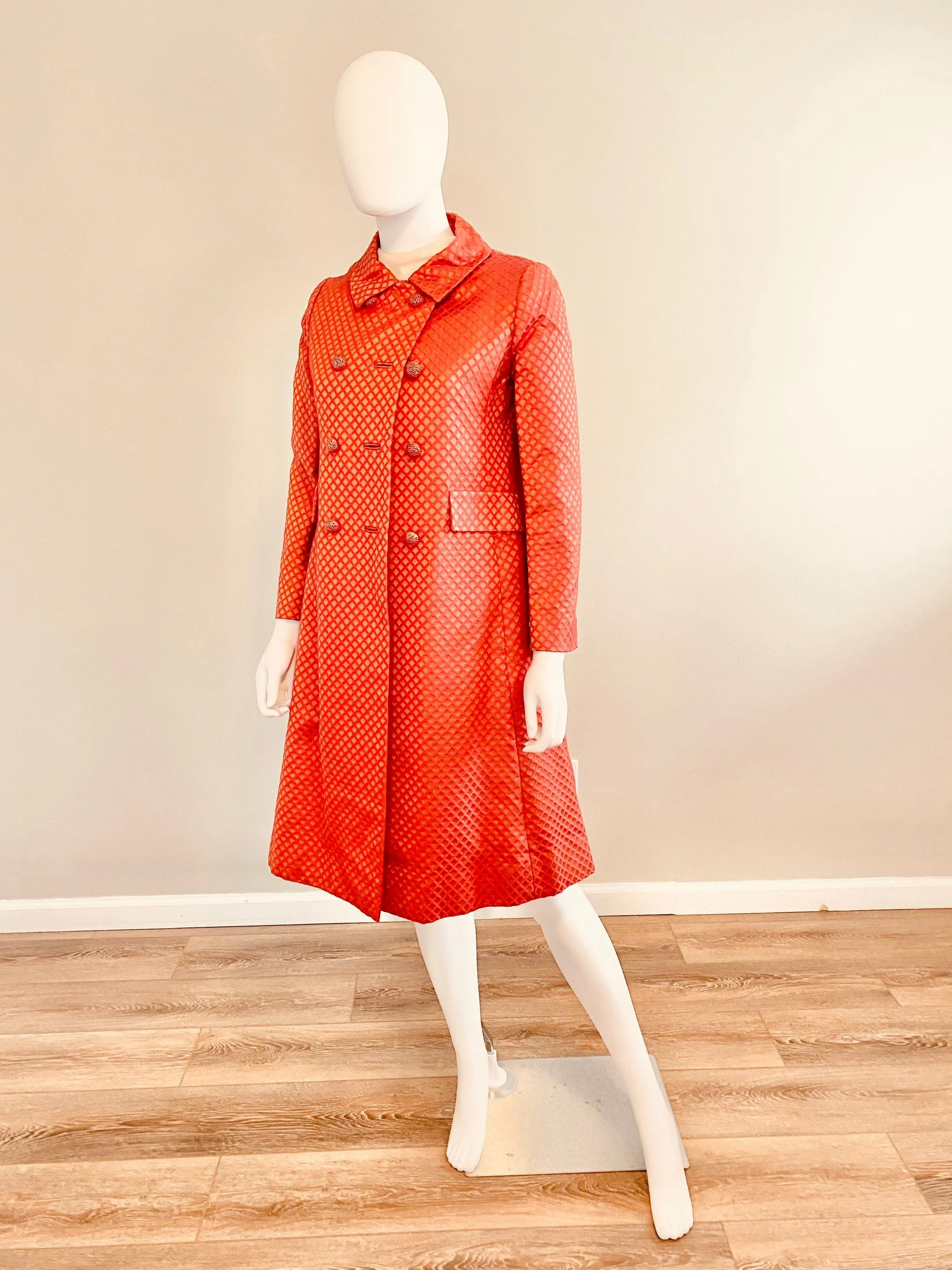 Vintage 1960s Malcom Starr Red Coat and Shift Dress Set / 60s red peacoat Size XS S